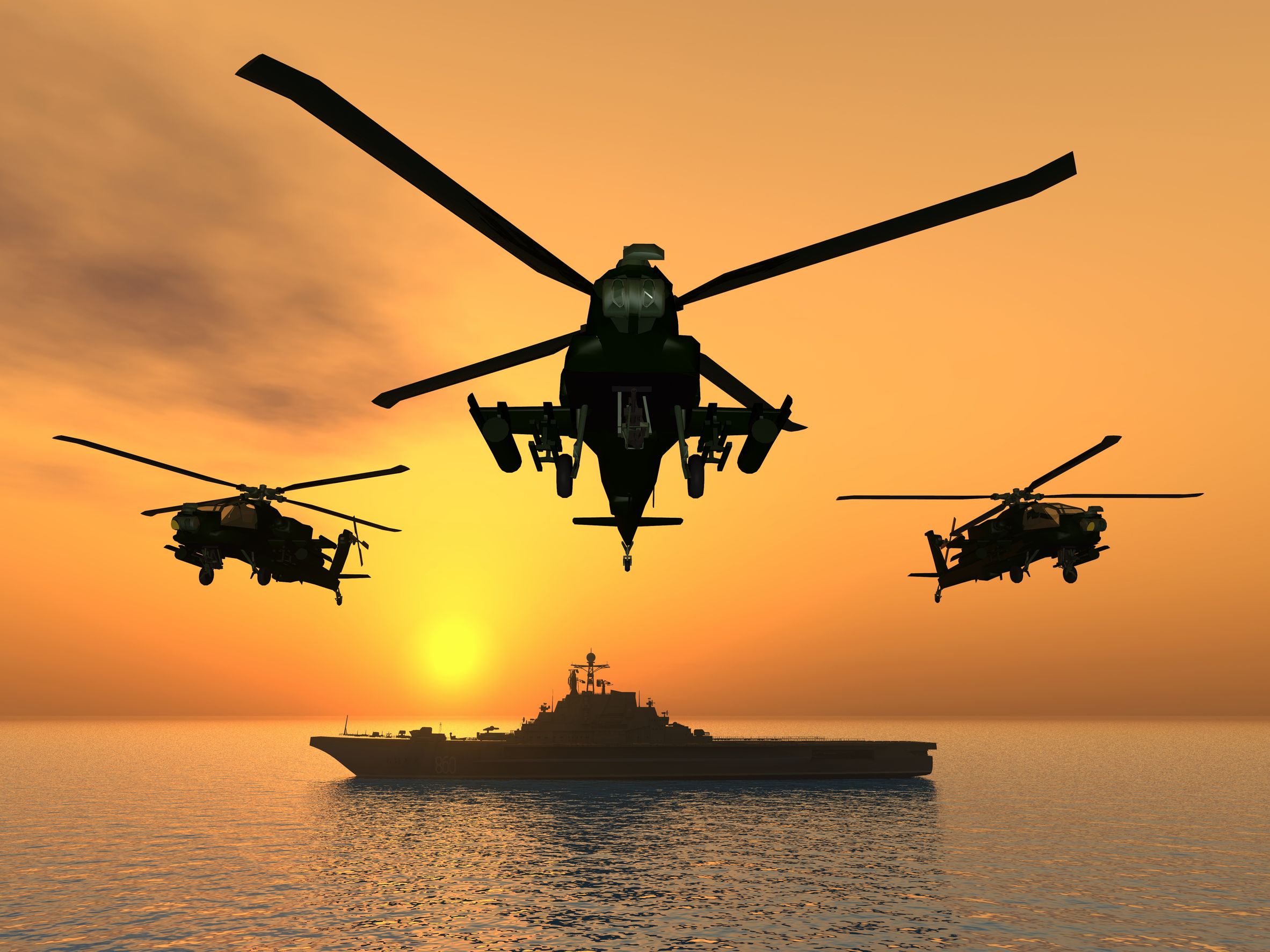 13995391 – apache helicopter with aircraft carrier